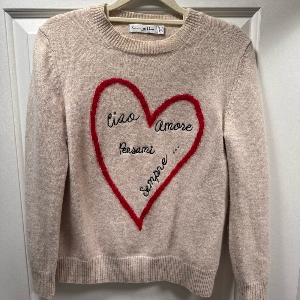 Christian Dior Women's Embroidered Sweater with Red Heart Design Italy